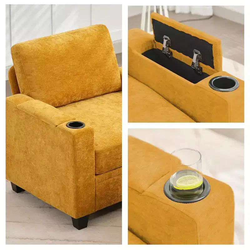Fauteuil de rangement Hyleory en chenille avec pouf, Fauteuil capitonné confortable avec accoudoirs pour salon ou chambre à coucher