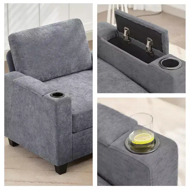 Fauteuil de rangement Hyleory en chenille avec pouf, Fauteuil capitonné confortable avec accoudoirs pour salon ou chambre à coucher