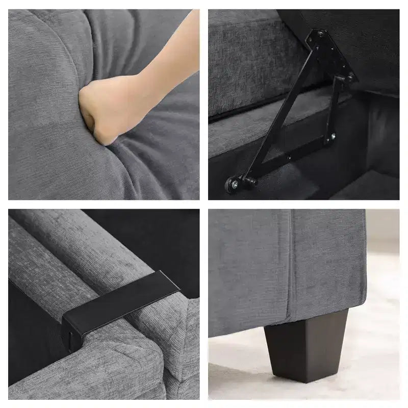 Fauteuil de rangement Hyleory en chenille avec pouf, Fauteuil capitonné confortable avec accoudoirs pour salon ou chambre à coucher