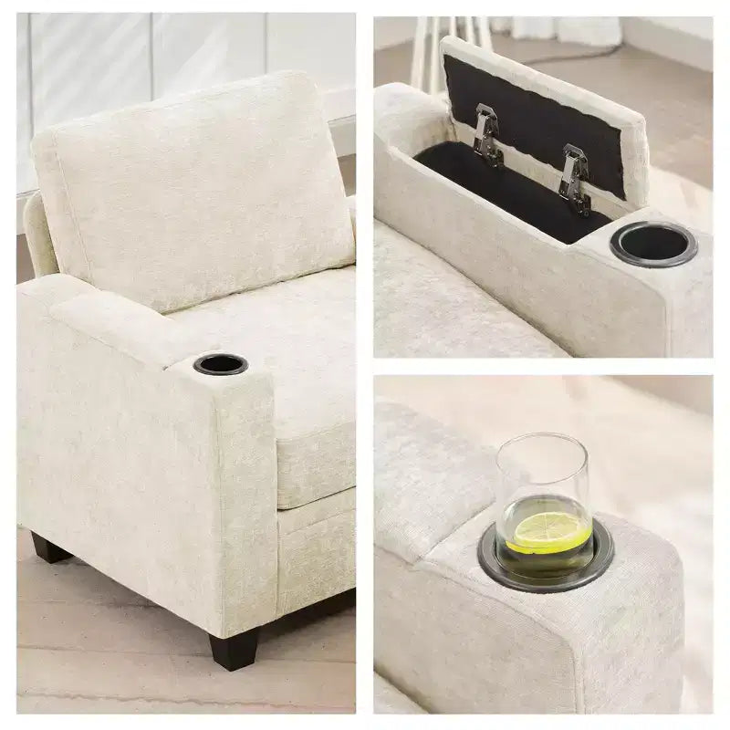 Fauteuil de rangement Hyleory en chenille avec pouf, Fauteuil capitonné confortable avec accoudoirs pour salon ou chambre à coucher
