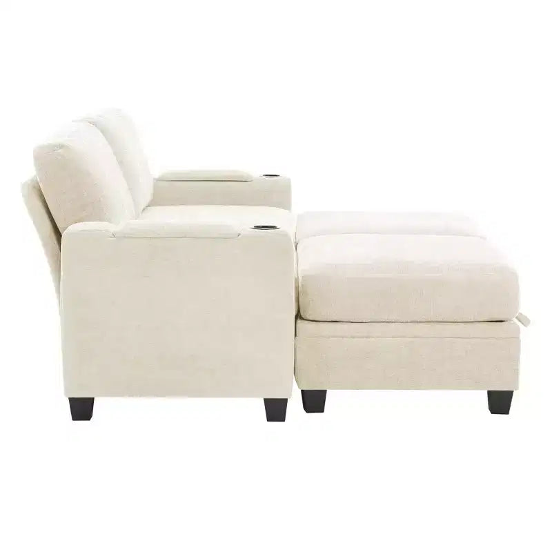 Fauteuil de rangement Hyleory en chenille avec pouf, Fauteuil capitonné confortable avec accoudoirs pour salon ou chambre à coucher