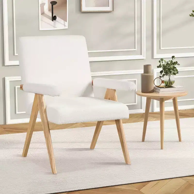 Fauteuil d'appoint moderne du milieu du siècle Costway 1/2 pièce avec cadre en bois d'hévéa massif et accoudoirs rembourrés