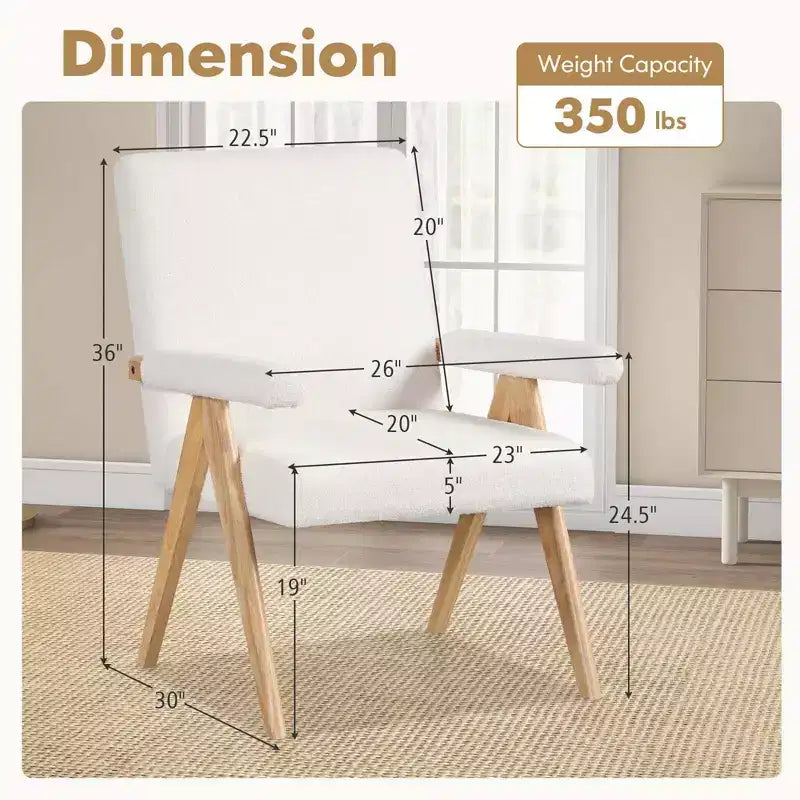 Fauteuil d'appoint moderne du milieu du siècle Costway 1/2 pièce avec cadre en bois d'hévéa massif et accoudoirs rembourrés