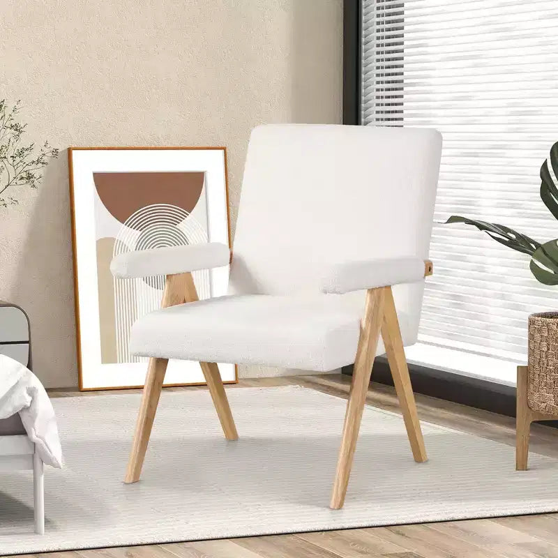 Fauteuil d'appoint moderne du milieu du siècle Costway 1/2 pièce avec cadre en bois d'hévéa massif et accoudoirs rembourrés