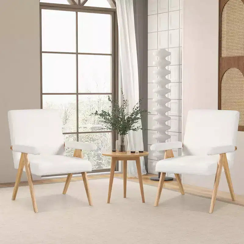 Fauteuil d'appoint moderne du milieu du siècle Costway 1/2 pièce avec cadre en bois d'hévéa massif et accoudoirs rembourrés