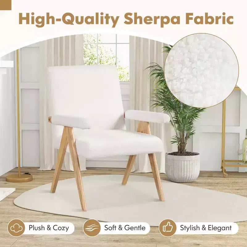 Fauteuil d'appoint moderne du milieu du siècle Costway 1/2 pièce avec cadre en bois d'hévéa massif et accoudoirs rembourrés