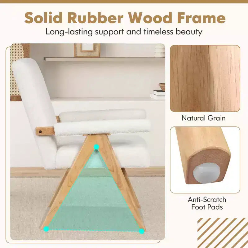 Fauteuil d'appoint moderne du milieu du siècle Costway 1/2 pièce avec cadre en bois d'hévéa massif et accoudoirs rembourrés