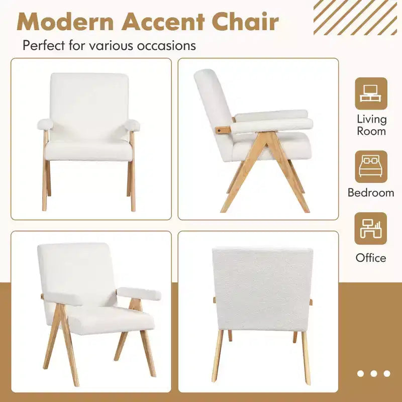 Fauteuil d'appoint moderne du milieu du siècle Costway 1/2 pièce avec cadre en bois d'hévéa massif et accoudoirs rembourrés