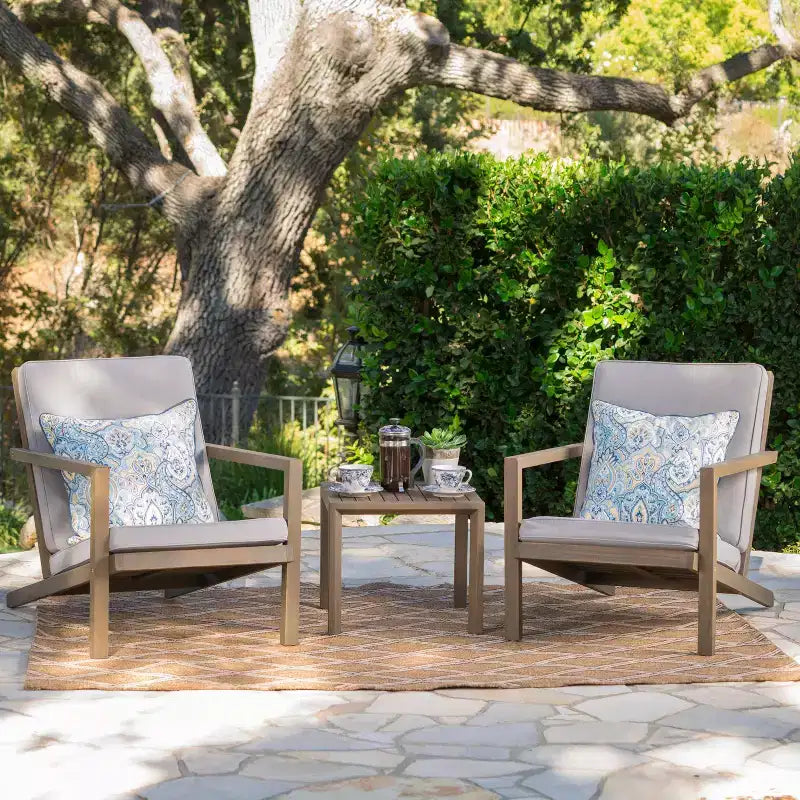 GDFStudio Ludwig - Salon de jardin 3 pièces en acacia avec coussins