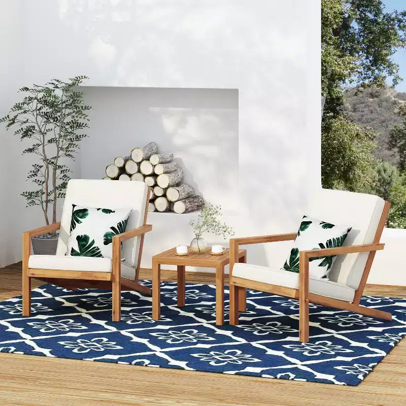 GDFStudio Ludwig - Salon de jardin 3 pièces en acacia avec coussins