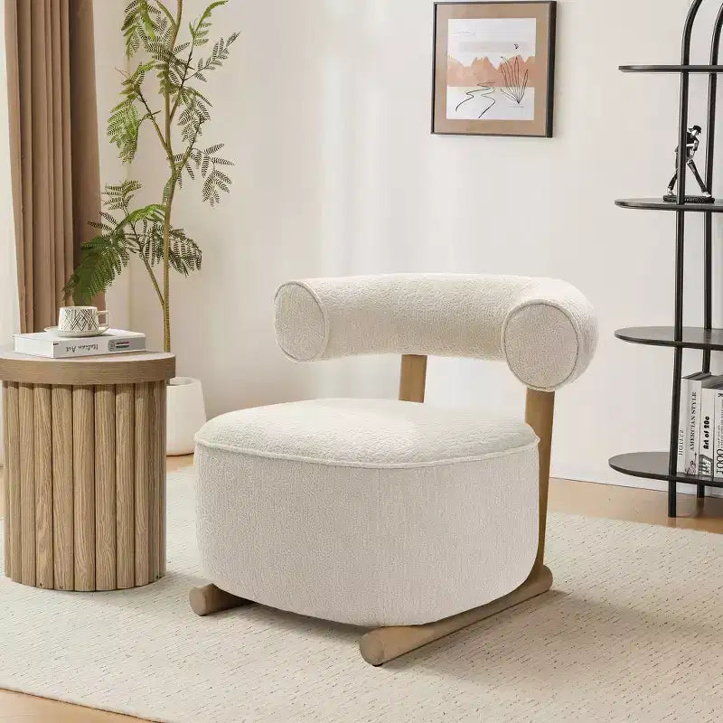 Fauteuil d'appoint moderne en forme de U de couleur crème et beige, rembourré, de LuxenHome