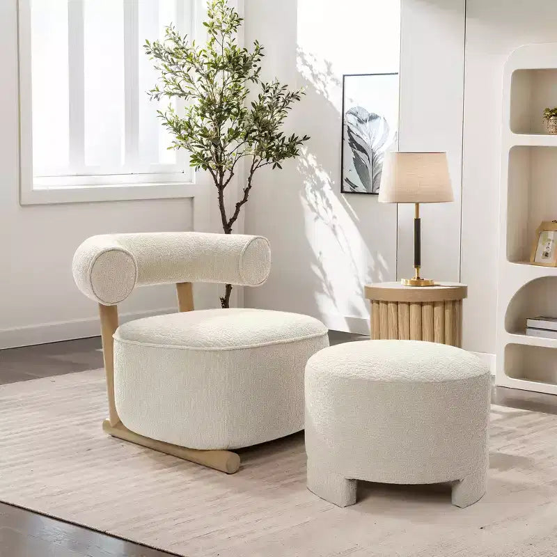 Fauteuil d'appoint moderne en forme de U de couleur crème et beige, rembourré, de LuxenHome