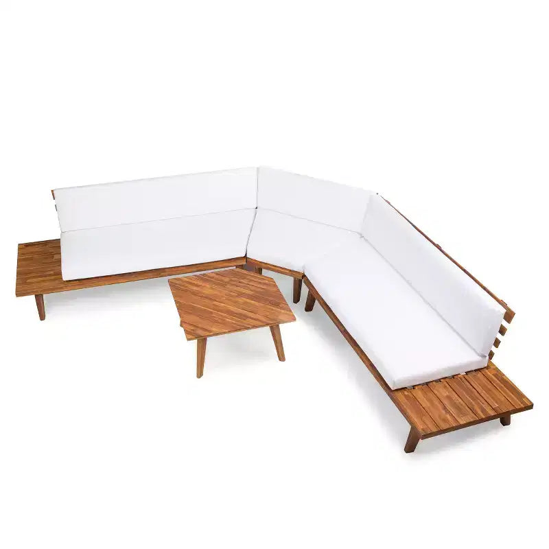 Christopher Knight Home Adelia Canapé d'angle en acacia en V pour l'extérieur à 5 places avec coussins