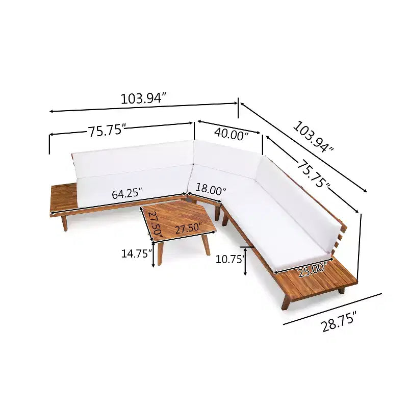 Christopher Knight Home Adelia Canapé d'angle en acacia en V pour l'extérieur à 5 places avec coussins