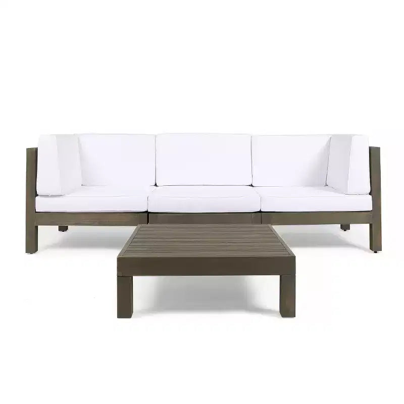 Ensemble canapé 3 places et table basse Christopher Knight Home Brava en bois d'acacia d'extérieur avec coussins