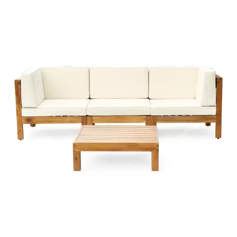 Ensemble canapé 3 places et table basse Christopher Knight Home Brava en bois d'acacia d'extérieur avec coussins