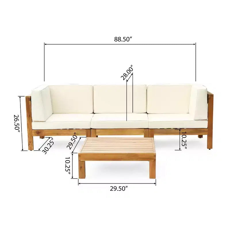 Ensemble canapé 3 places et table basse Christopher Knight Home Brava en bois d'acacia d'extérieur avec coussins