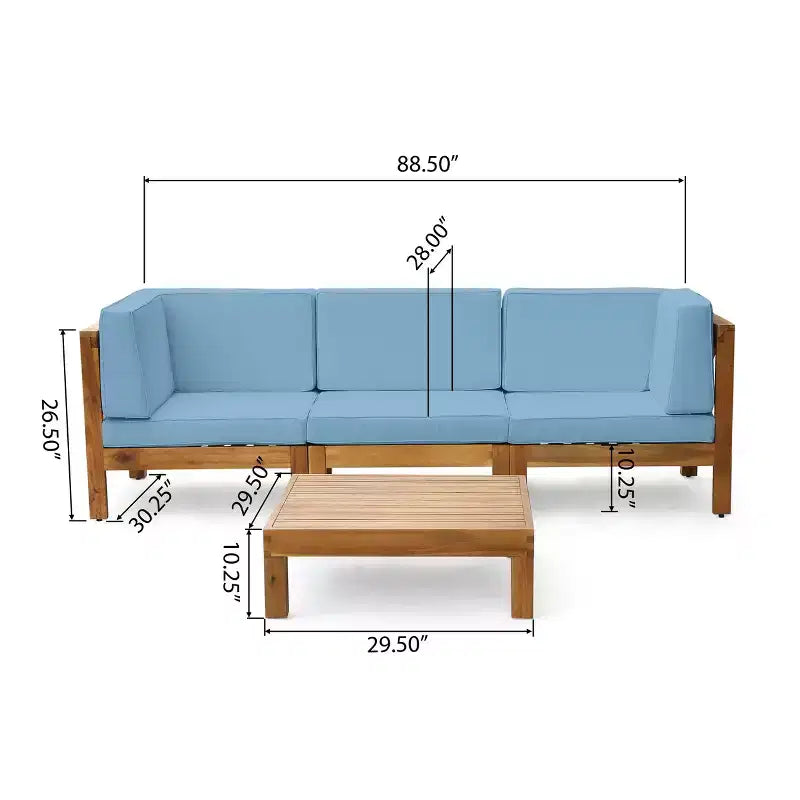 Ensemble canapé 3 places et table basse Christopher Knight Home Brava en bois d'acacia d'extérieur avec coussins