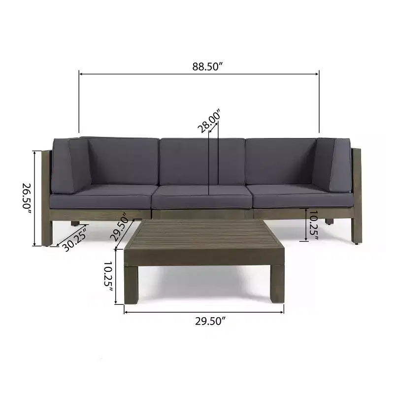 Ensemble canapé 3 places et table basse Christopher Knight Home Brava en bois d'acacia d'extérieur avec coussins