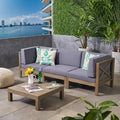 Christopher Knight Home Brava Outdoor Acacia Wood 3 Seater Sofa and Coffee Table Set with Cushions