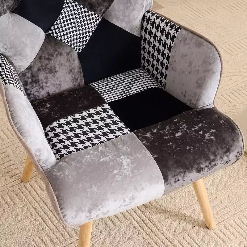Fauteuil d'appoint rembourré Patchwork FERPIT, Fauteuil de salon avec dossier ailé et accoudoirs
