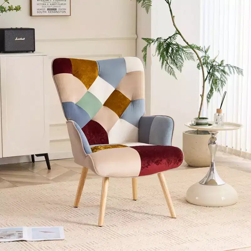 Fauteuil d'appoint rembourré Patchwork FERPIT, Fauteuil de salon avec dossier ailé et accoudoirs