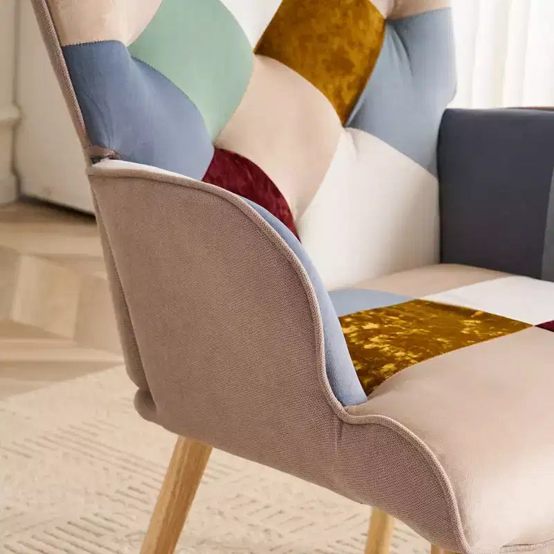 Fauteuil d'appoint rembourré Patchwork FERPIT, Fauteuil de salon avec dossier ailé et accoudoirs