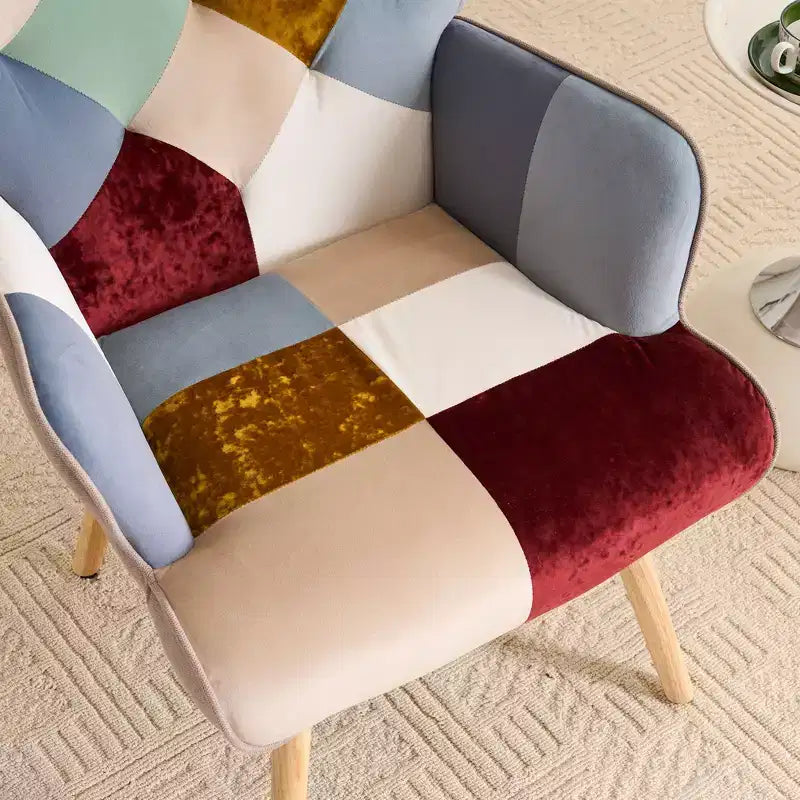 Fauteuil d'appoint rembourré Patchwork FERPIT, Fauteuil de salon avec dossier ailé et accoudoirs