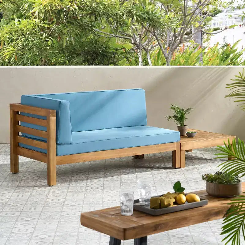 Christopher Knight Home Oana – Causeuse à bras gauche et table basse d’extérieur en bois d’acacia avec coussin