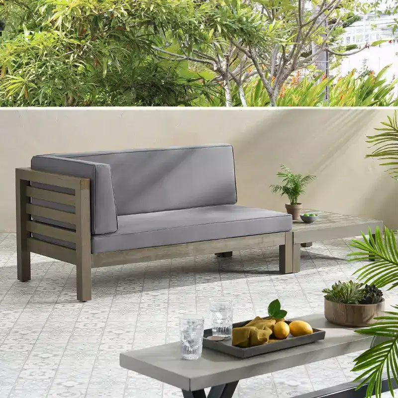 Christopher Knight Home Oana – Causeuse à bras gauche et table basse d’extérieur en bois d’acacia avec coussin