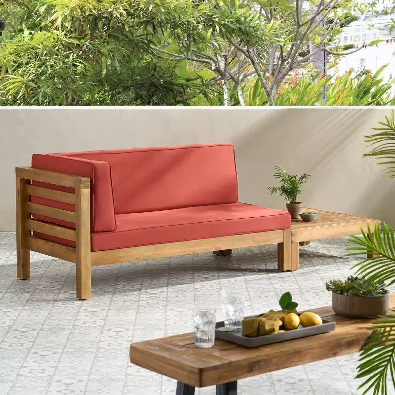 Christopher Knight Home Oana – Causeuse à bras gauche et table basse d’extérieur en bois d’acacia avec coussin