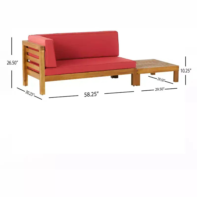 Christopher Knight Home Oana – Causeuse à bras gauche et table basse d’extérieur en bois d’acacia avec coussin