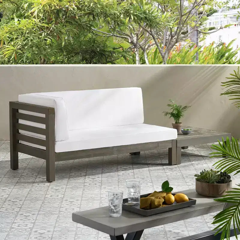 Christopher Knight Home Oana – Causeuse à bras gauche et table basse d’extérieur en bois d’acacia avec coussin