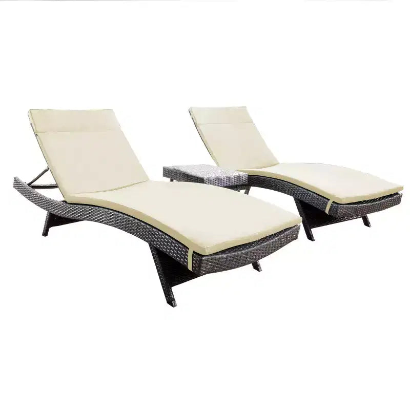 GDFStudio Olivia Ensemble de conversation 3 pièces en osier sans accoudoirs avec chaises longues pliantes et coussins