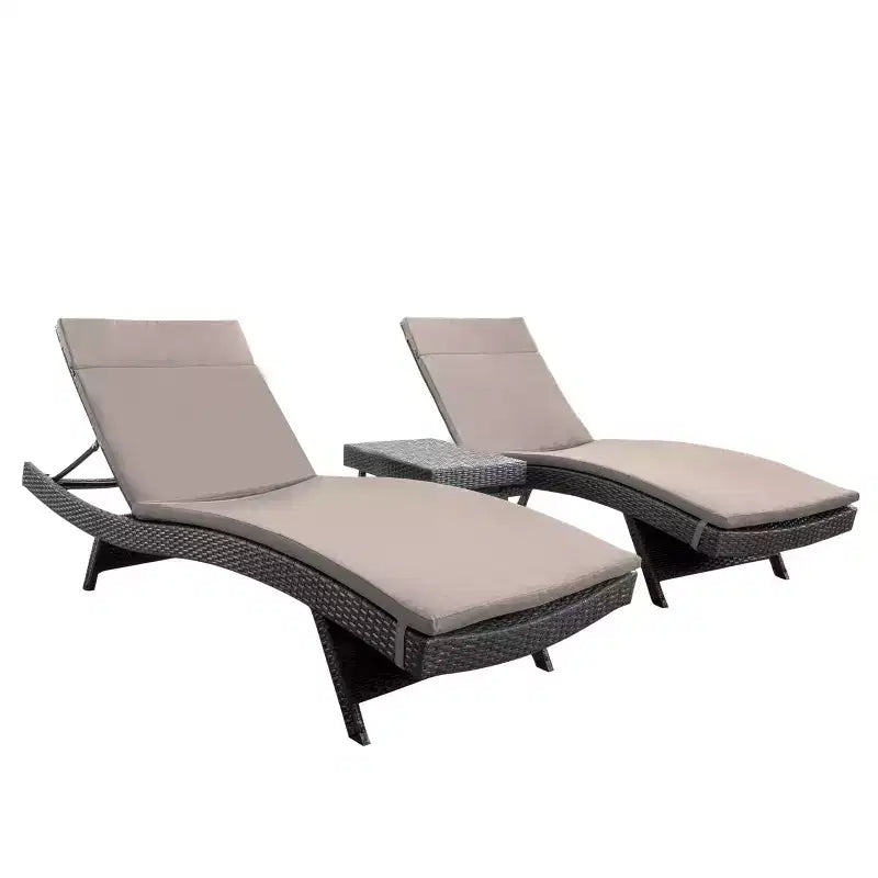 GDFStudio Olivia Ensemble de conversation 3 pièces en osier sans accoudoirs avec chaises longues pliantes et coussins