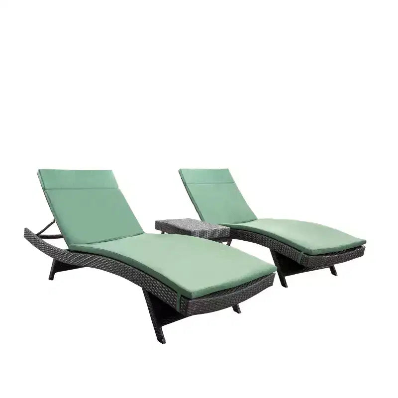 GDFStudio Olivia Ensemble de conversation 3 pièces en osier sans accoudoirs avec chaises longues pliantes et coussins