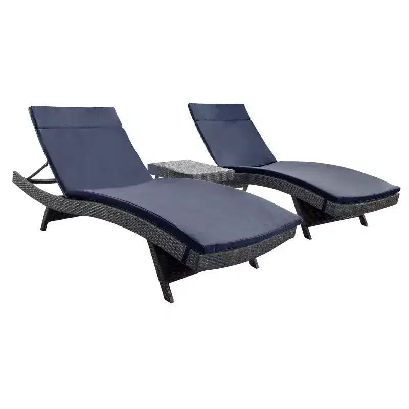 GDFStudio Olivia Ensemble de conversation 3 pièces en osier sans accoudoirs avec chaises longues pliantes et coussins