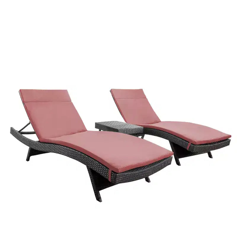 GDFStudio Olivia Ensemble de conversation 3 pièces en osier sans accoudoirs avec chaises longues pliantes et coussins