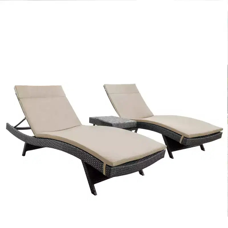 GDFStudio Olivia Ensemble de conversation 3 pièces en osier sans accoudoirs avec chaises longues pliantes et coussins