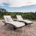 GDFStudio Olivia Outdoor Wicker 3 Piece Armless Folding Chaise Lounge Chat Set with Cushions