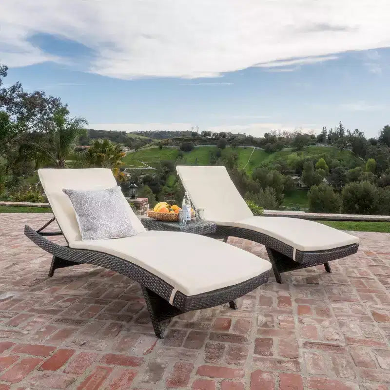 GDFStudio Olivia Outdoor Wicker 3 Piece Armless Folding Chaise Lounge Chat Set with Cushions