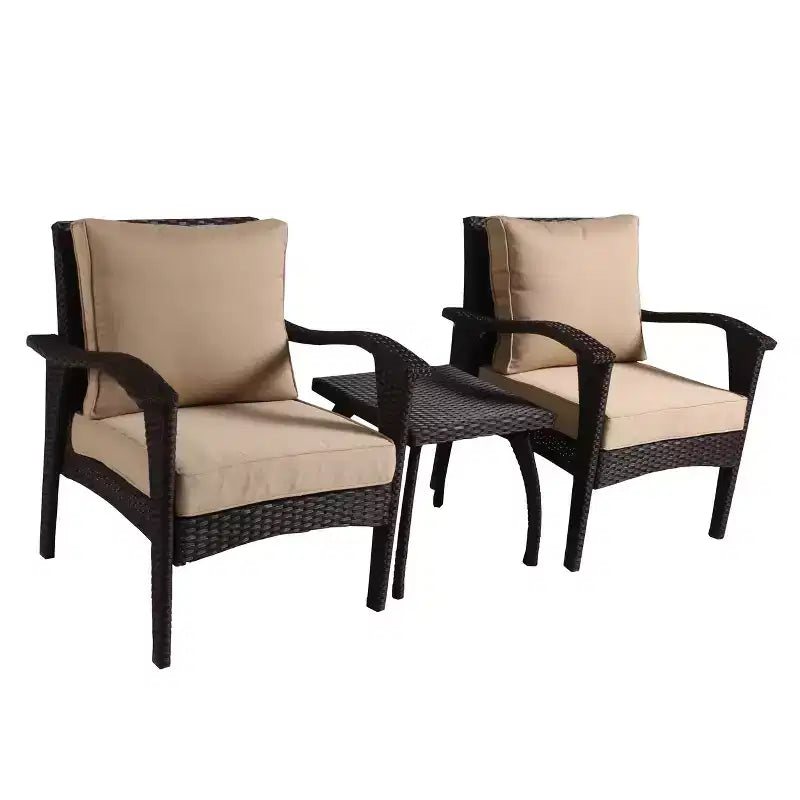 GDFStudio Hilary Outdoor Wicker 3 Piece Chat Set with Cushion