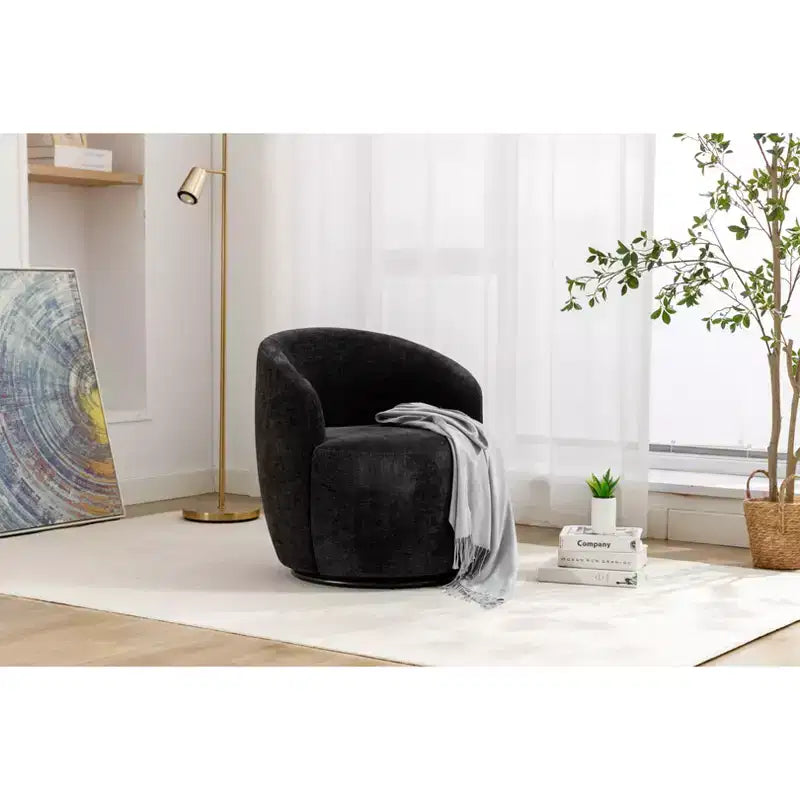 Swivel Accent Chair, Round Rotating Base, Ergonomic Backrest, 360  Rotating Upholstered Living Room Chair