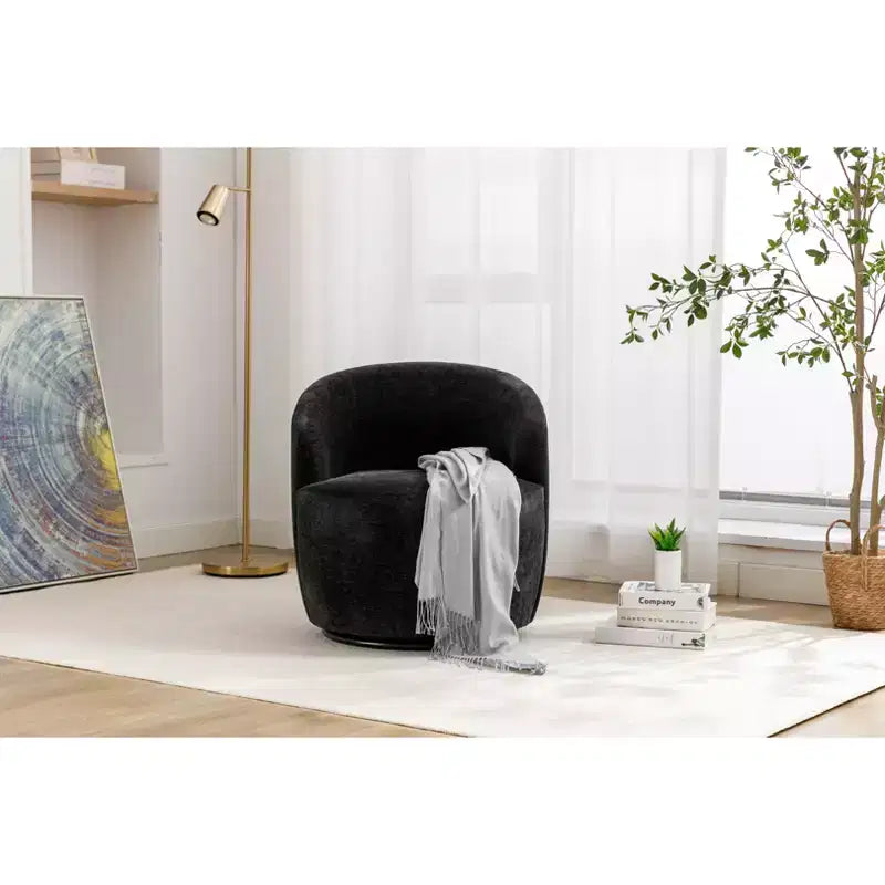 Swivel Accent Chair, Round Rotating Base, Ergonomic Backrest, 360  Rotating Upholstered Living Room Chair
