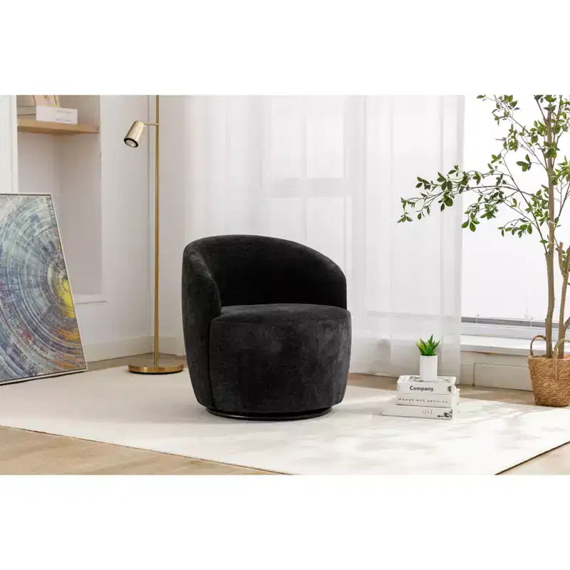Swivel Accent Chair, Round Rotating Base, Ergonomic Backrest, 360  Rotating Upholstered Living Room Chair