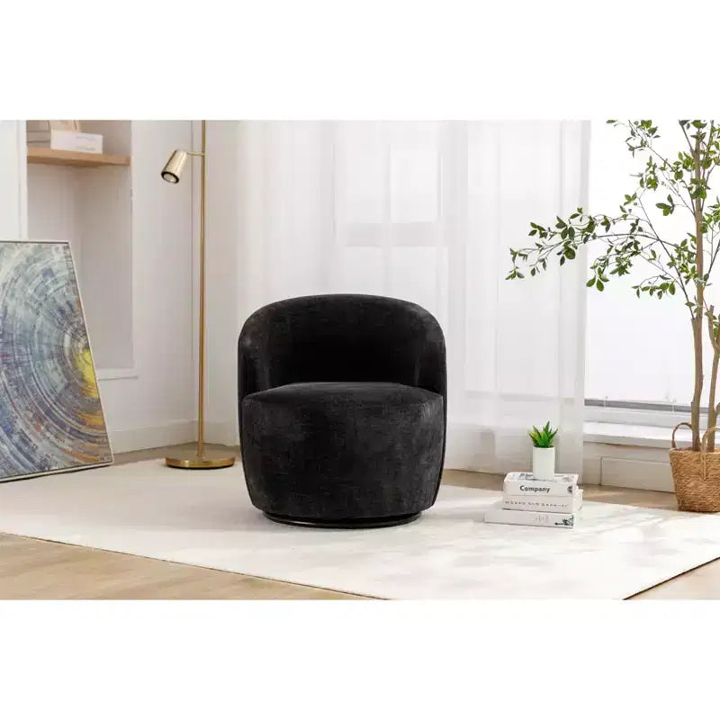 Swivel Accent Chair, Round Rotating Base, Ergonomic Backrest, 360  Rotating Upholstered Living Room Chair