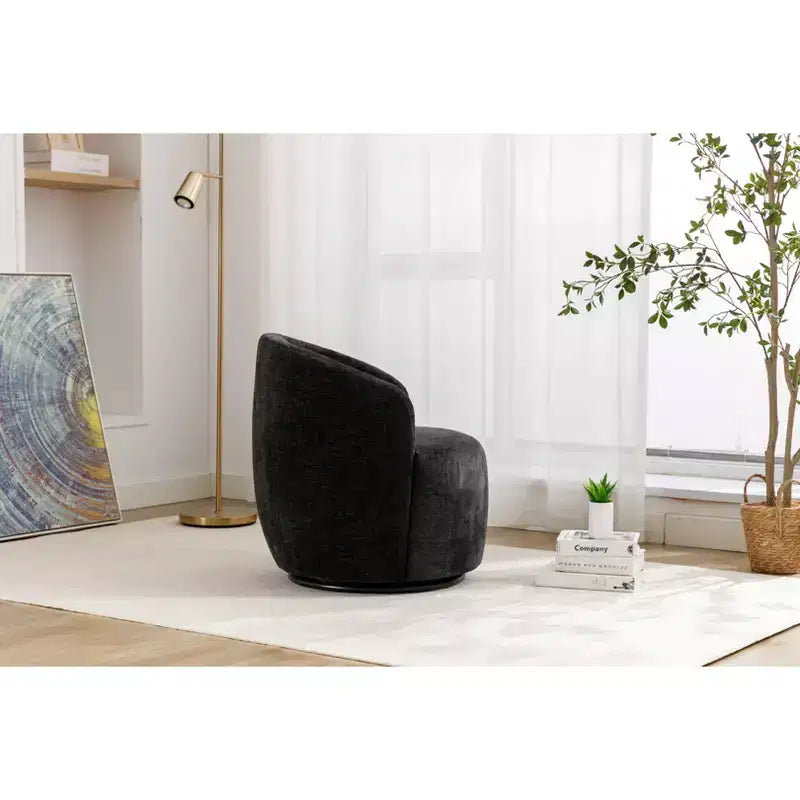 Swivel Accent Chair, Round Rotating Base, Ergonomic Backrest, 360  Rotating Upholstered Living Room Chair