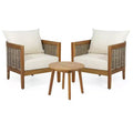 Christopher Knight Home Burchett 3 Piece Patio Acacia Wood and Faux Rattan Chat Set with Cushions
