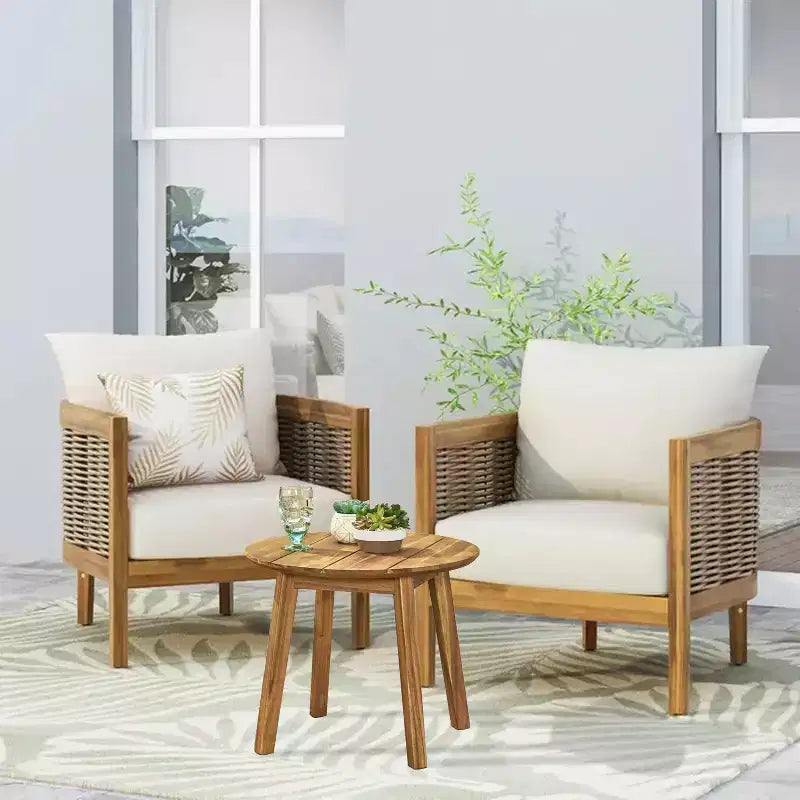 Christopher Knight Home Burchett Ensemble de conversation 3 pièces pour patio en bois d'acacia et rotin synthétique avec coussins