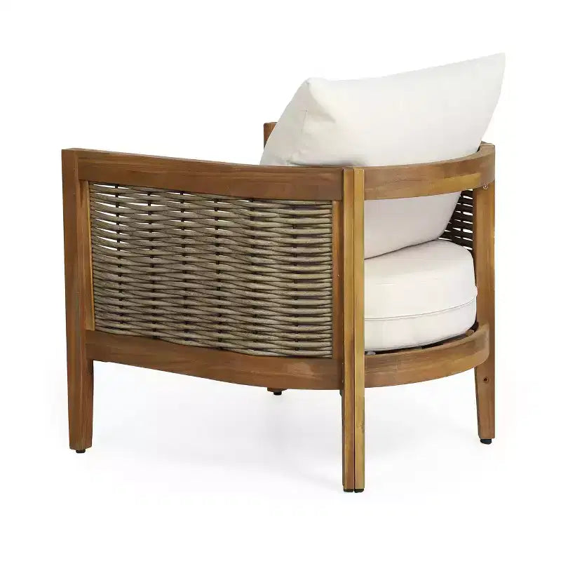 Christopher Knight Home Burchett Ensemble de conversation 3 pièces pour patio en bois d'acacia et rotin synthétique avec coussins